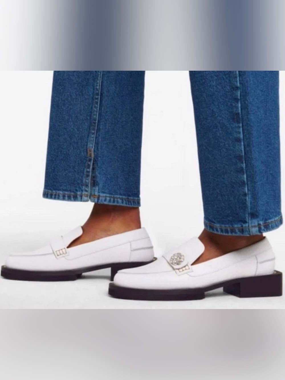 Ganni Jewel Moccasins Shoes - White Leather Size 38